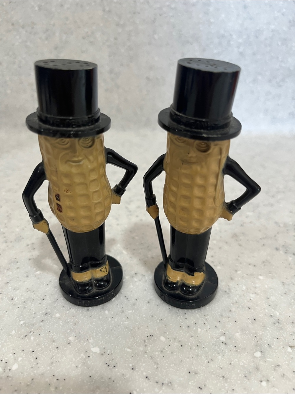 Vtg Planters Mr. Peanut Salt & Pepper Pyro Plastic Shakers 4" 1950s Advertising